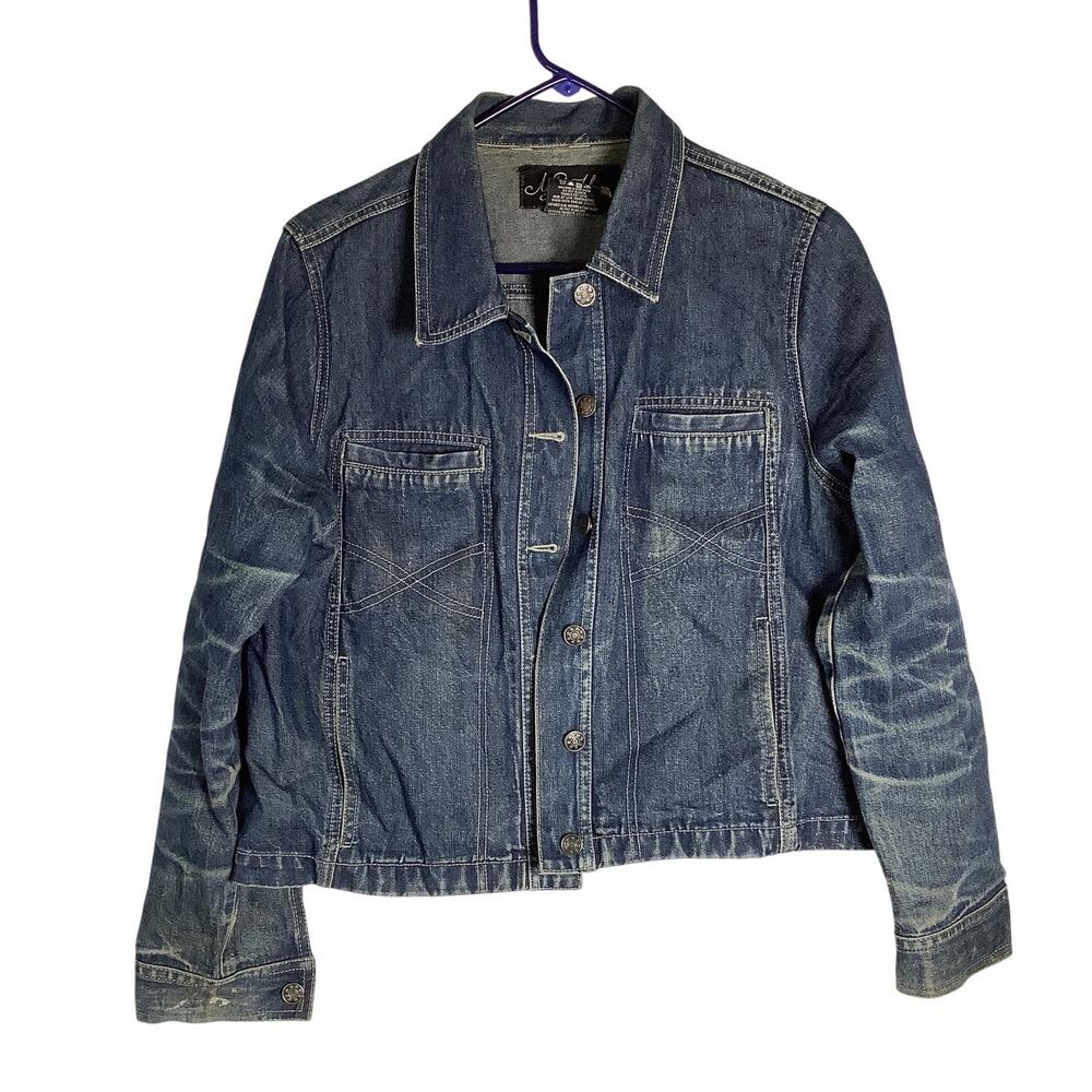 Mint Julep Women's Large Medium Wash Button Up Denim Trucker Jacket Y2K S3-15